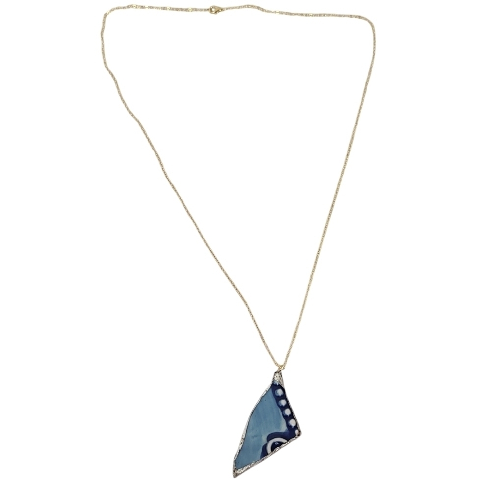 Upcycled Temptations Gold Plated Broken Ceramic Snowflake Triangle Necklace